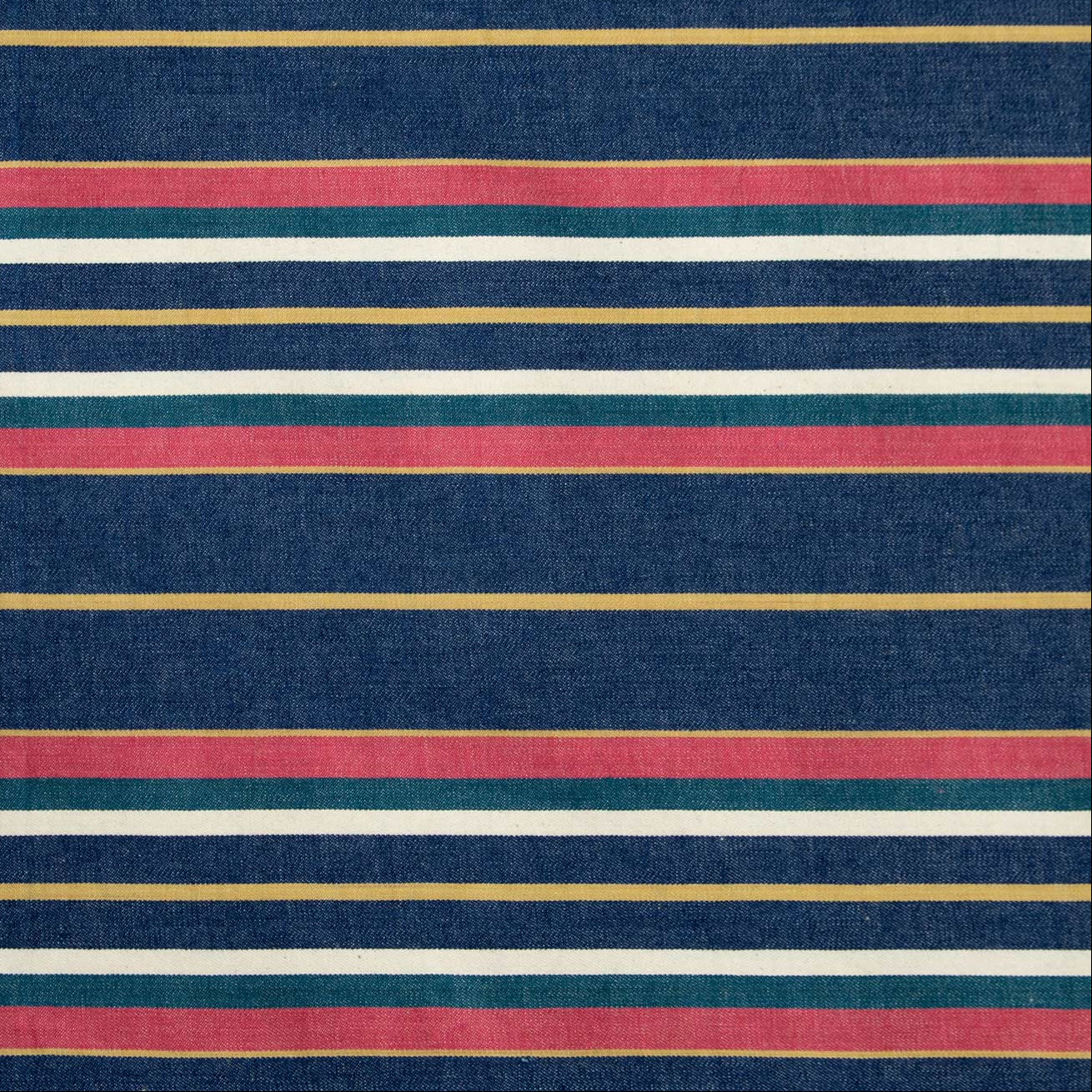 Scampolo di tessuto di 1,2m, un denim stretch in cotone con righe regoimental multicolor