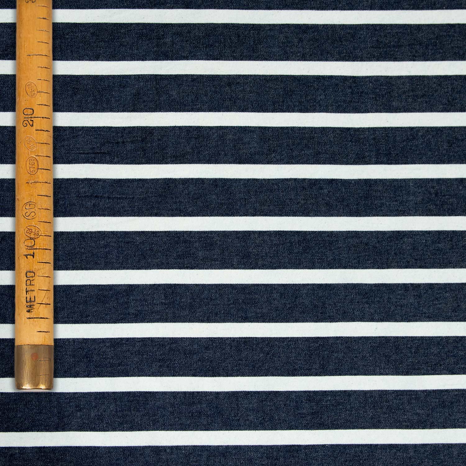 Tessuto jeans righe bianche navy 98% cotone workwear stoffa al metro denim Made in Italy sartoria produzioni qualità