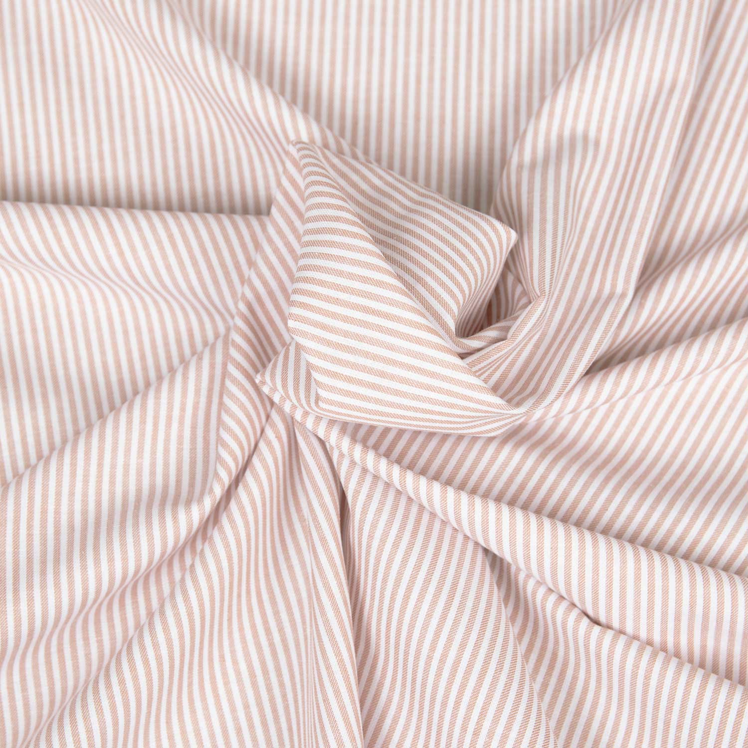 Tessuto panama in 100% cotone washed beige con righe verticali a contrasto, morbido e leggero