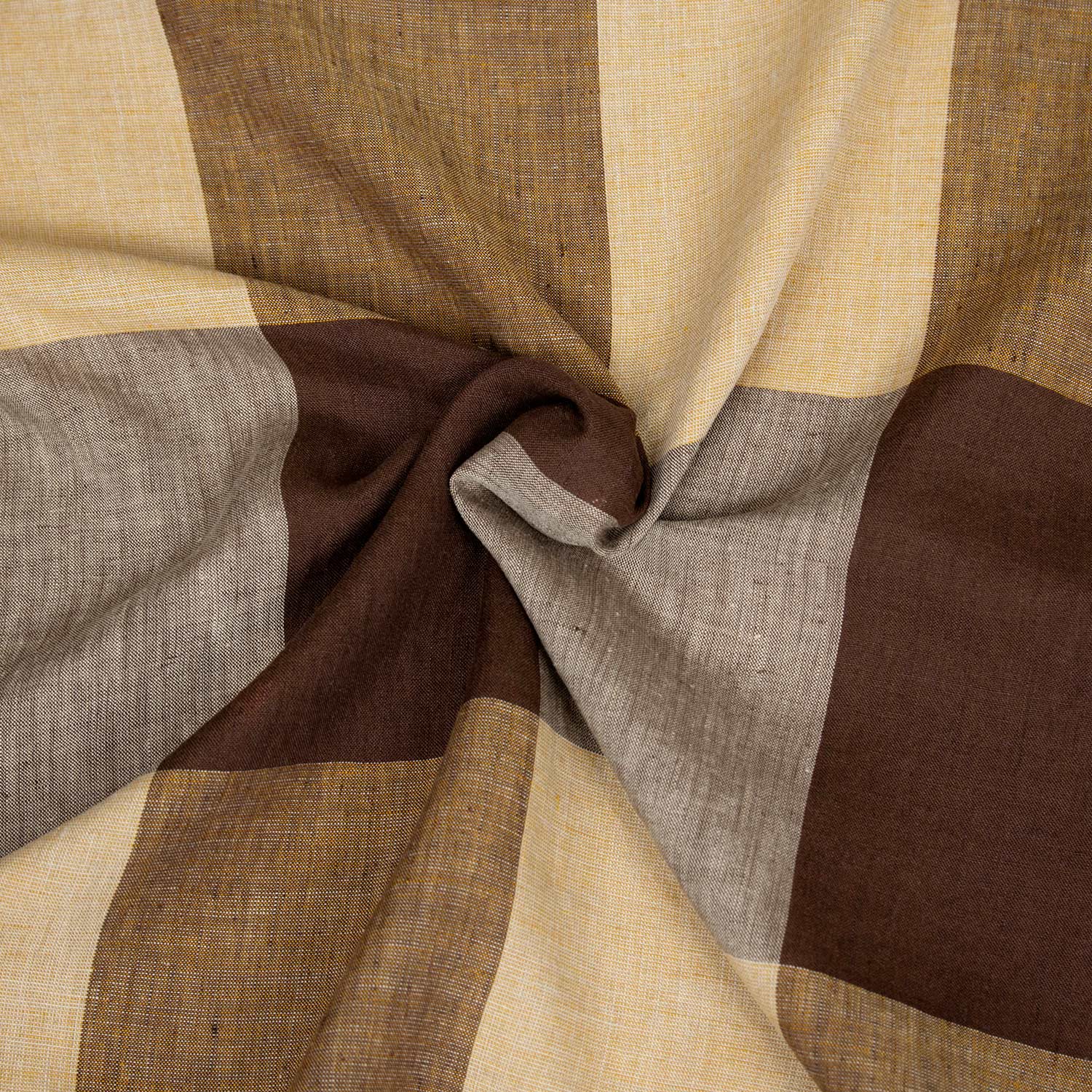 tessuto in puro lino made in italy a quadri sui toni del beige e marrone, una stoffa deadstock venduta al metro ideale per realizzare abiti, vestiti, camicie o pantaloni