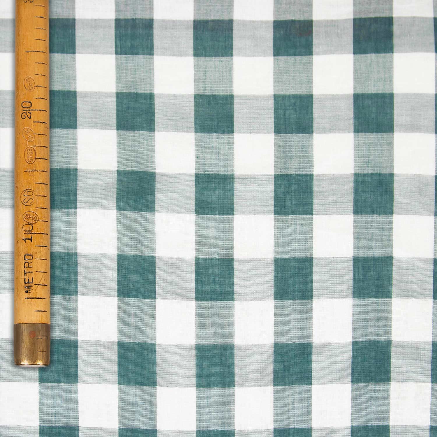 Garza doppia cotone vichy verde salvia bianco deadstock al metro, quadro grande, tessuto da abbigliamento shop online