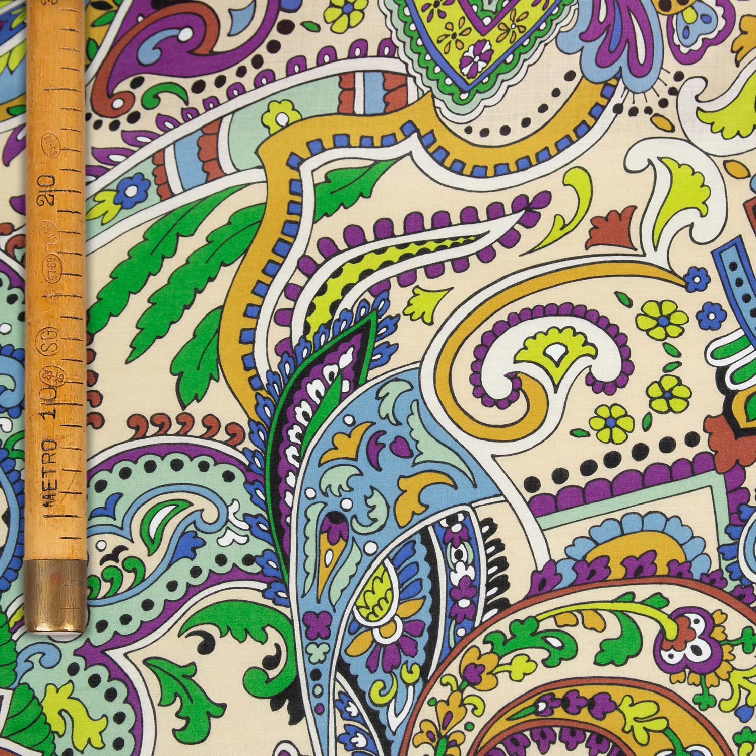 Popeline cotone leggero paisley maxi multicolore Samarcanda deadstock al metro shop online tessuti da abbigliamento