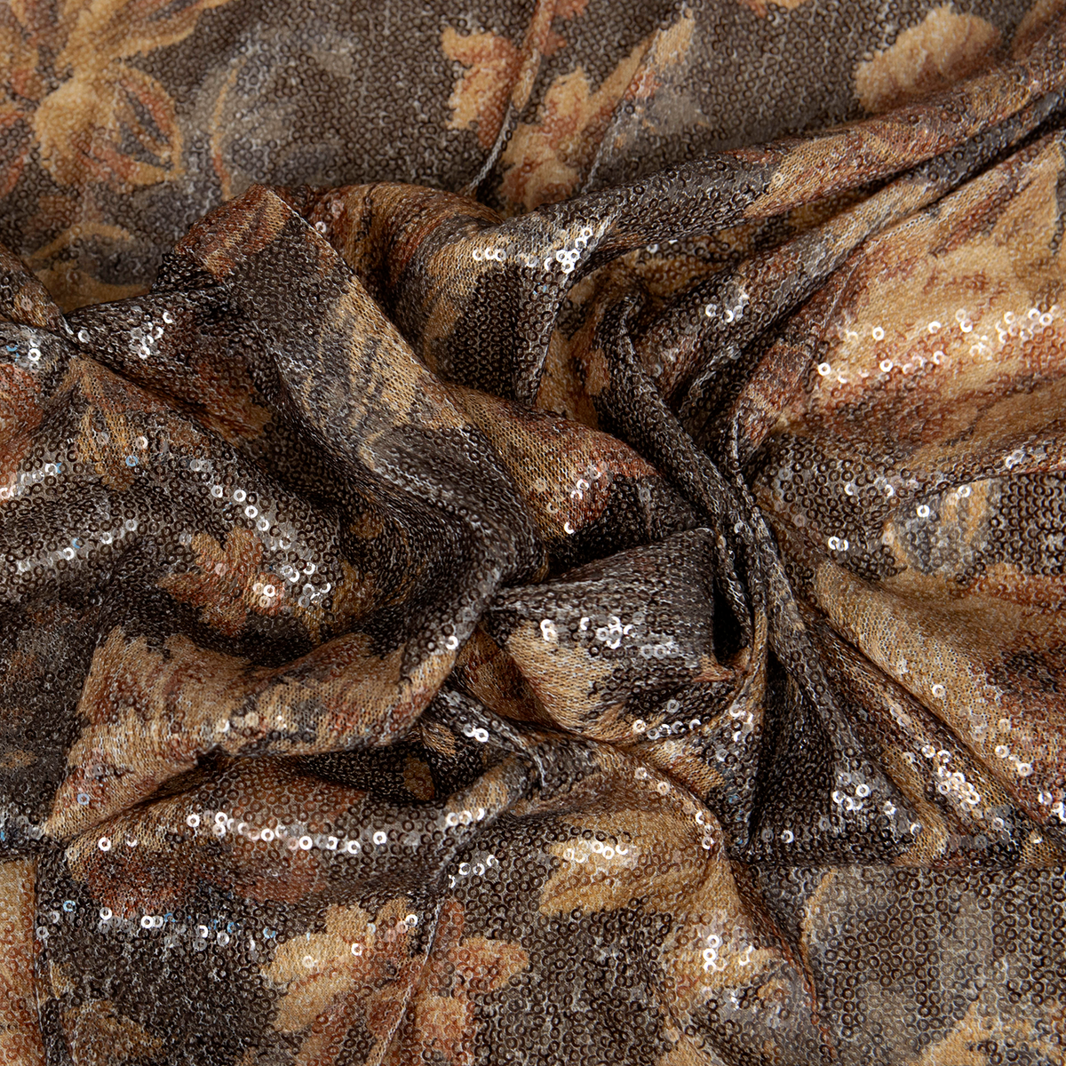 Tessuto ricamato di paillettes effetto floreale ispirato alla pittura fiamminga, proveniente dallo stock di un brand di alta moda